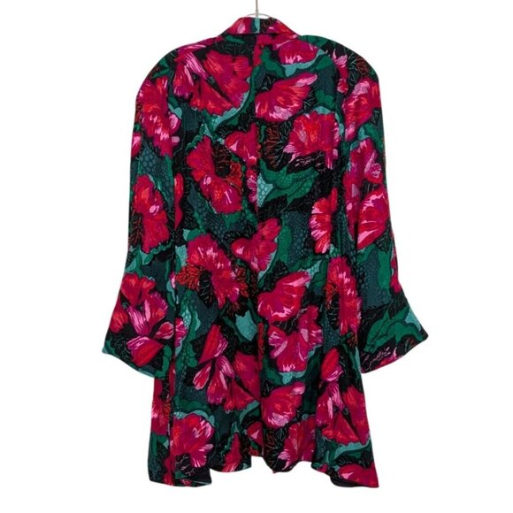 Vintage Evan Picone Silk Floral Jacket Womens Size 18 XL Green Open Cardigan - Picture 7 of 10